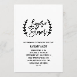 シックな白い黒のオリーブの枝ランジェリーシャワー 招待状