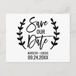 シックな白い黒のオリーブの枝救の私たちの日付 案内ポストカード