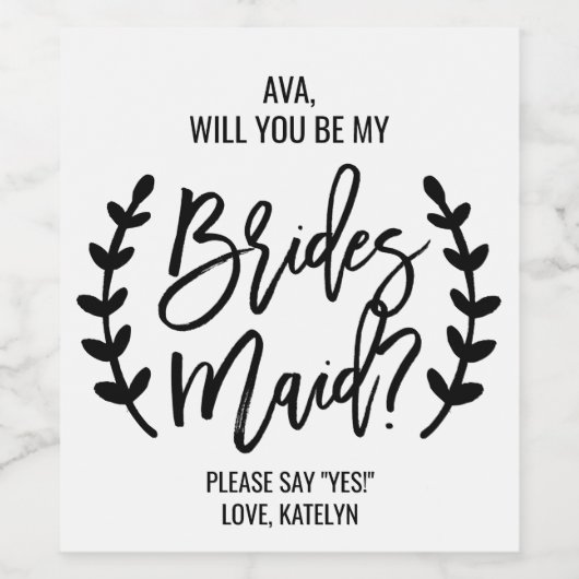 シックな白い黒のブランチは私の花嫁のメイドになる ワインラベル (シングルラベル)