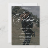 シックな白い黒2枚の写真の書道結婚の写真 招待状 (正面)