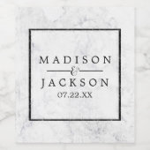 シックな白とグレーの大理石結婚ズモノグラム ワインラベル (シングルラベル)