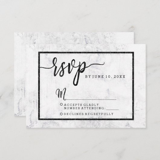 シックな白とグレーの大理石結婚式RSVP応答 出欠カード (正面/裏面)