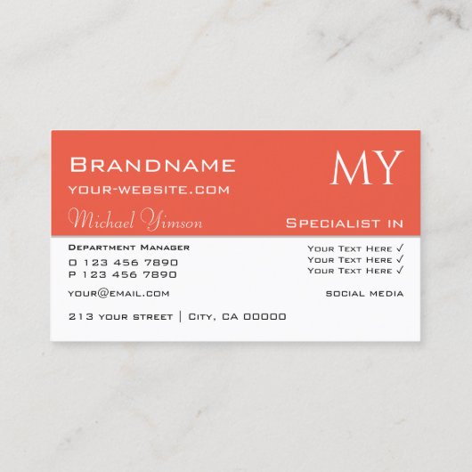 シックな白とサーモンとイニシャルプロフェッショナル 名刺 (裏面)