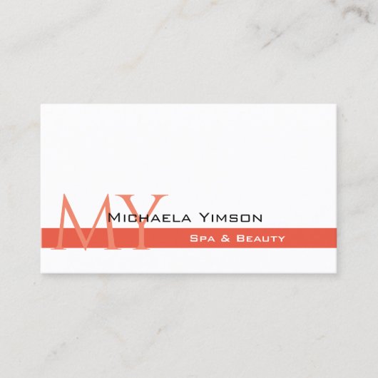 シックな白とサーモンとイニシャルプロフェッショナル 名刺 (正面)