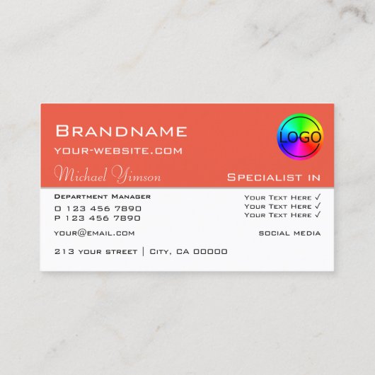 シックな白とサーモンとロゴプロフェッショナル 名刺 (裏面)