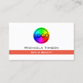 シックな白とサーモンとロゴプロフェッショナル 名刺 (正面)