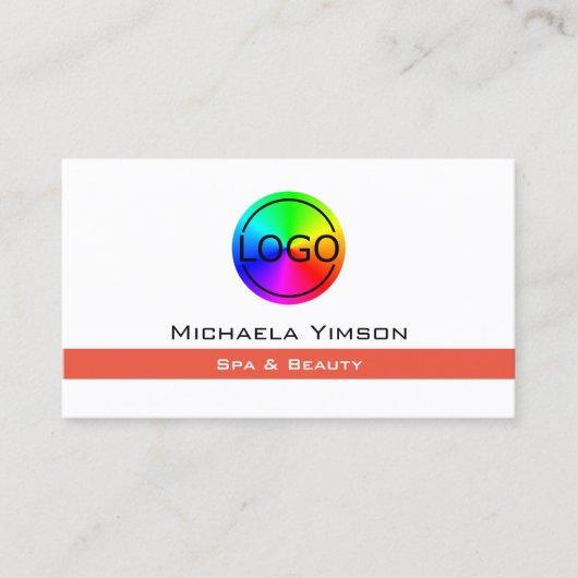 シックな白とサーモンとロゴプロフェッショナル 名刺 (正面)