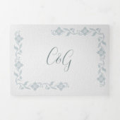 シックな白とティール(緑がかった色)の花々結婚すべて 三つ折り招待状 (カバー)