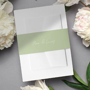 シックな白と緑のカップルのスクリプ結婚ト 招待状ベリーバンド