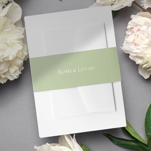シックな白と緑のカップルの名結婚前 招待状ベリーバンド