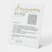 シックな白と金ゴールドエレガントQRコードハネムーン基金 台座サイン (正面)