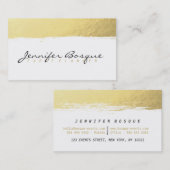 シックな白と金ゴールドフェイクホイルモダンブラシストローク 名刺 (正面/裏面)