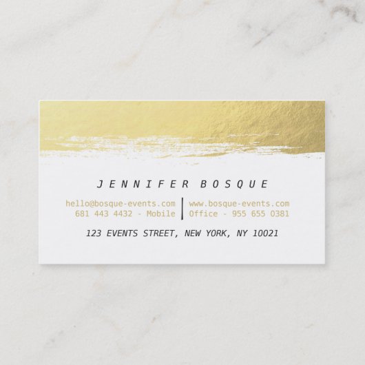 シックな白と金ゴールドフェイクホイルモダンブラシストローク 名刺 (裏面)