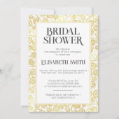 シックな白と金ゴールドフローリッシュウィンターブライダルシャワー 招待状 (正面)