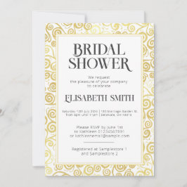 シックな白と金ゴールドフローリッシュウィンターブライダルシャワー 招待状