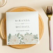 シックな白のバラ花の植物性モノグラム スタンダードカクテルナプキン