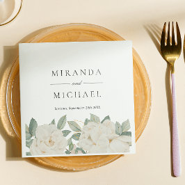 シックな白のバラ花の植物性モノグラム スタンダードカクテルナプキン