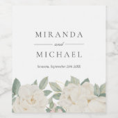 シックな白のバラ花の植物性モノグラム ワインラベル (シングルラベル)