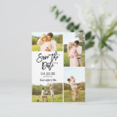 シックな白の日付を保存4-Photoコラージアナウンセム 案内ポストカード (スタンド正面)