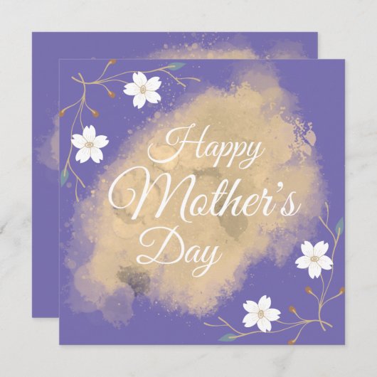 シックな白エレガントフローラ紫の母の日 シーズンカード (正面/裏面)