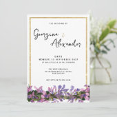 シックな白金ゴールド紫ピンクグリーン結婚フローラ 招待状 (スタンド正面)