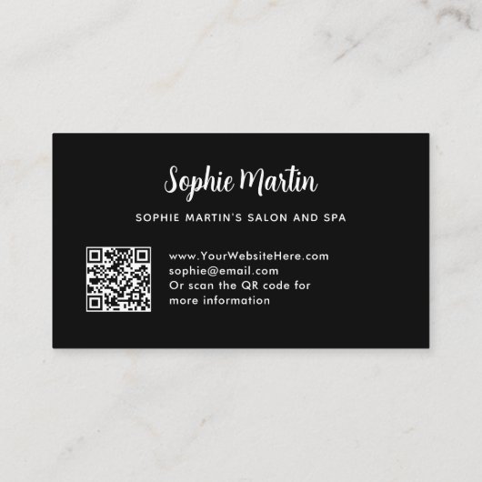 シックな白黒のストライプと弓 | QRコード 名刺 (裏面)