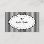 シックな白黒のストライプと弓 | QRコード 名刺 (正面)