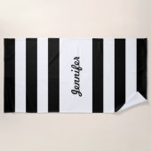 シックな白黒のストライプパーソナライズされた ビーチタオル (正面)