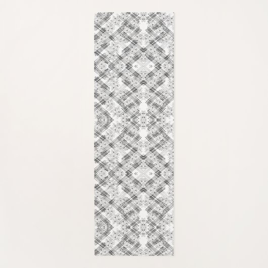 シックな白黒のストライプ花パターン ヨガマット (正面)