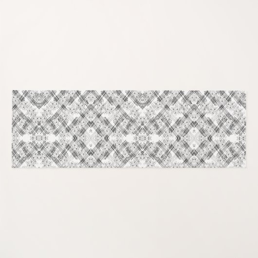 シックな白黒のストライプ花パターン ヨガマット (正面(横))