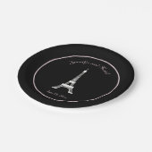 シックな白黒のピンクのフランス人のエッフェル塔の結婚式 ペーパープレート (アングル)