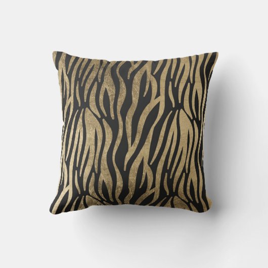 シックな白黒のフェイクな金ゴールドのシマウマのアニマルプリント クッション (裏面)