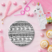 シックな白黒の手描きの種族パターン ペーパープレート (パーティー)