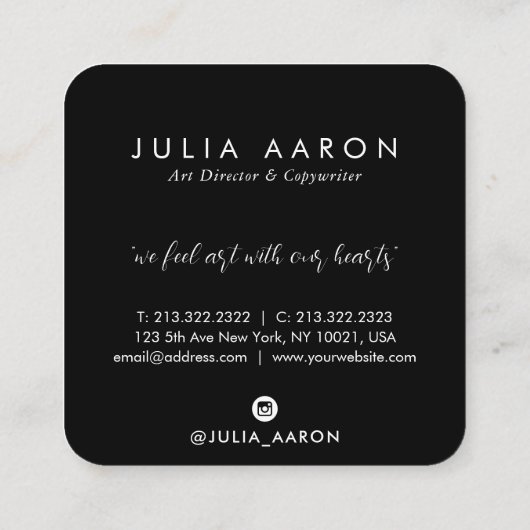 シックな白黒の水色抽象芸術スクリプト スクエア名刺 (裏面)