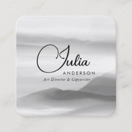 シックな白黒の水色抽象芸術スクリプト スクエア名刺