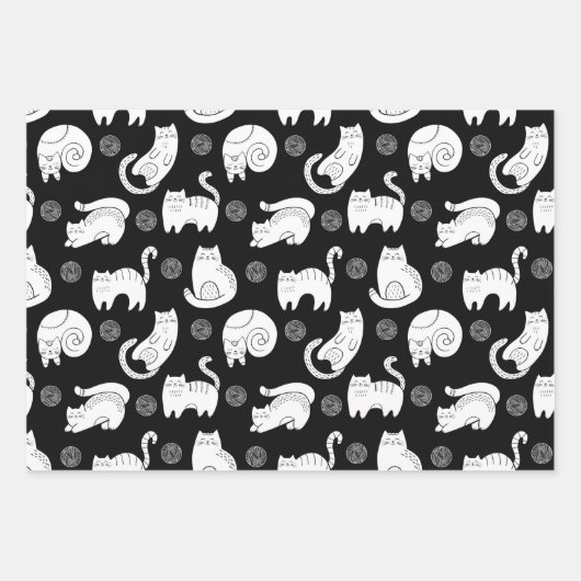 シックな白黒の猫ミニマルモダン主義ネコ ラッピングペーパーシート (正面3)