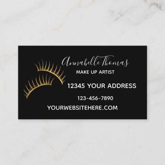 シックな白黒の金ゴールドのまつげ 名刺 (正面)
