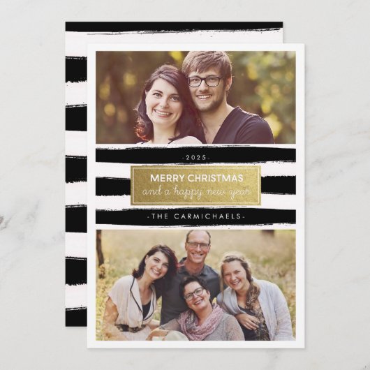 シックな白黒の金ゴールドの写真の休日カード シーズンカード (正面/裏面)