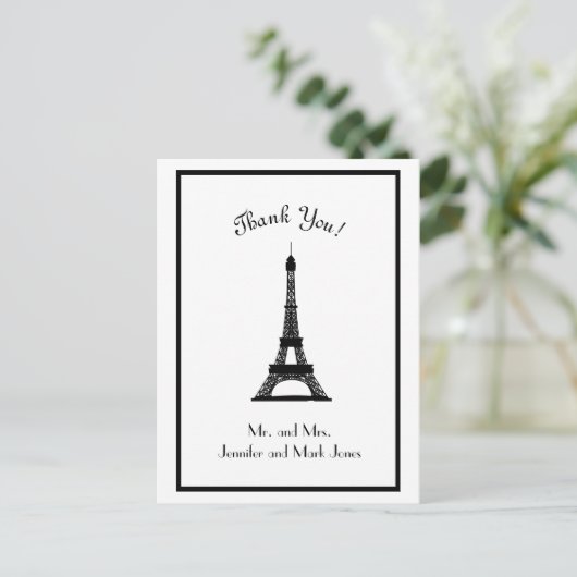 シックな白黒エッフェルタワーありがとう ポストカード (スタンド正面)