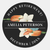 シックな白黒オレンジリリーレトロフローラ ラウンドシール (正面)