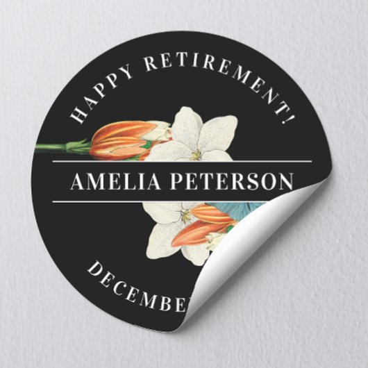 シックな白黒オレンジリリーレトロフローラ ラウンドシール