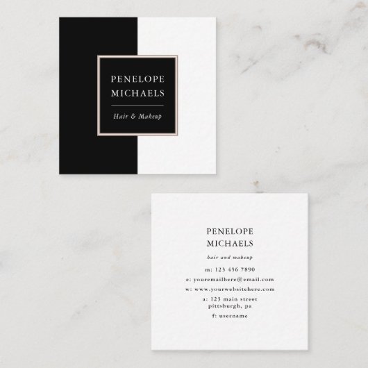 シックな白黒カラーブロック スクエア名刺 (正面/裏面)