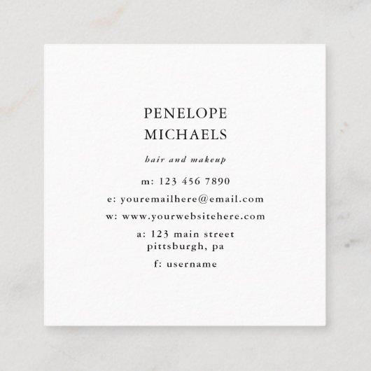 シックな白黒カラーブロック スクエア名刺 (裏面)