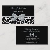 シックな白黒キリンプリントシルバーグレーボウ 名刺 (正面/裏面)