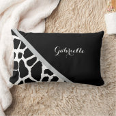 シックな白黒キリンプリント(名前あり) ランバークッション (ブランケット)