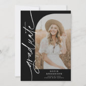 シックな白黒スクリプトアーチ卒業写真 案内状 (正面)