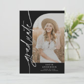 シックな白黒スクリプトアーチ卒業写真 案内状 (スタンド正面)