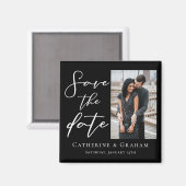 シックな白黒スクリプトカップルの写真の日付を保存 マグネット (正面/裏面)