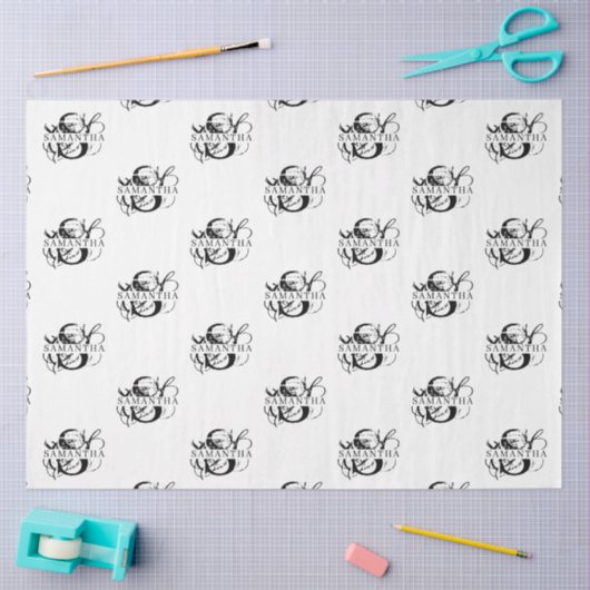 シックな白黒スクリプ動揺してトモノグラム 薄葉紙 (クラフト)