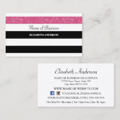 シックな白黒ストライプのピンクフェイクグリッツ 名刺 (正面/裏面)